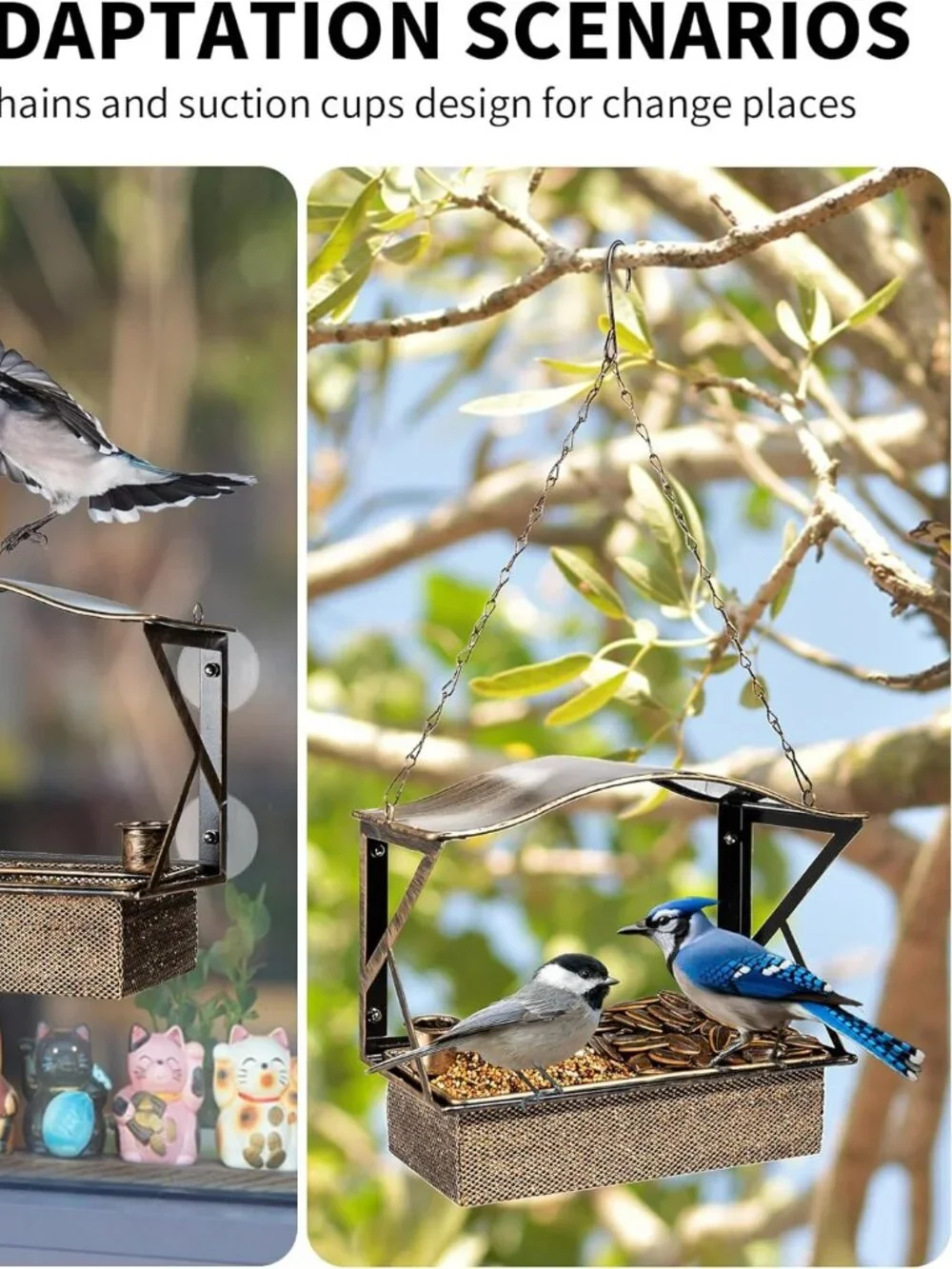 NEW Metal Shockproof Window Bird Feeder with 4 Upgraded Strong Suction Cups